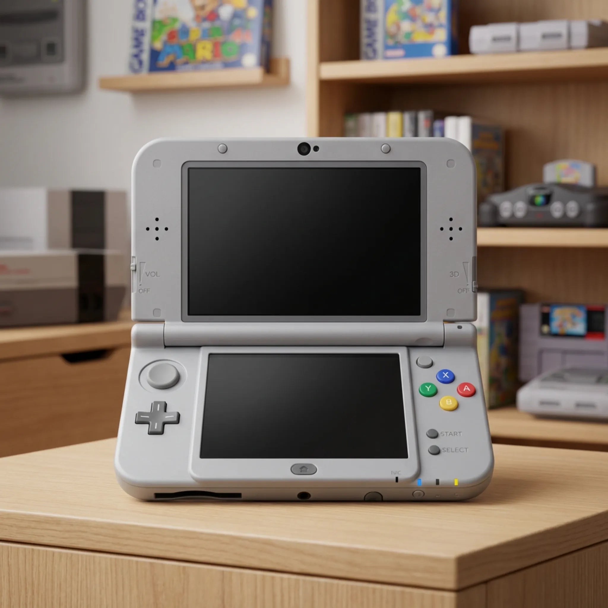 Nintendo 3DS LL collector handheld portable console for retro gaming players and collectors in a game room on RetroPixl