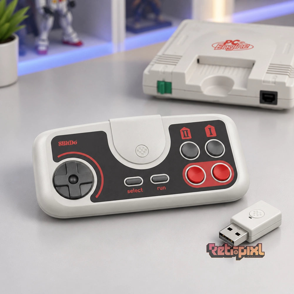 8BitDo PCE 2.4G Wireless Gamepad on RetroPixl.com for retro gaming collectors, retrogaming players and video game accessories in Retropixl studio