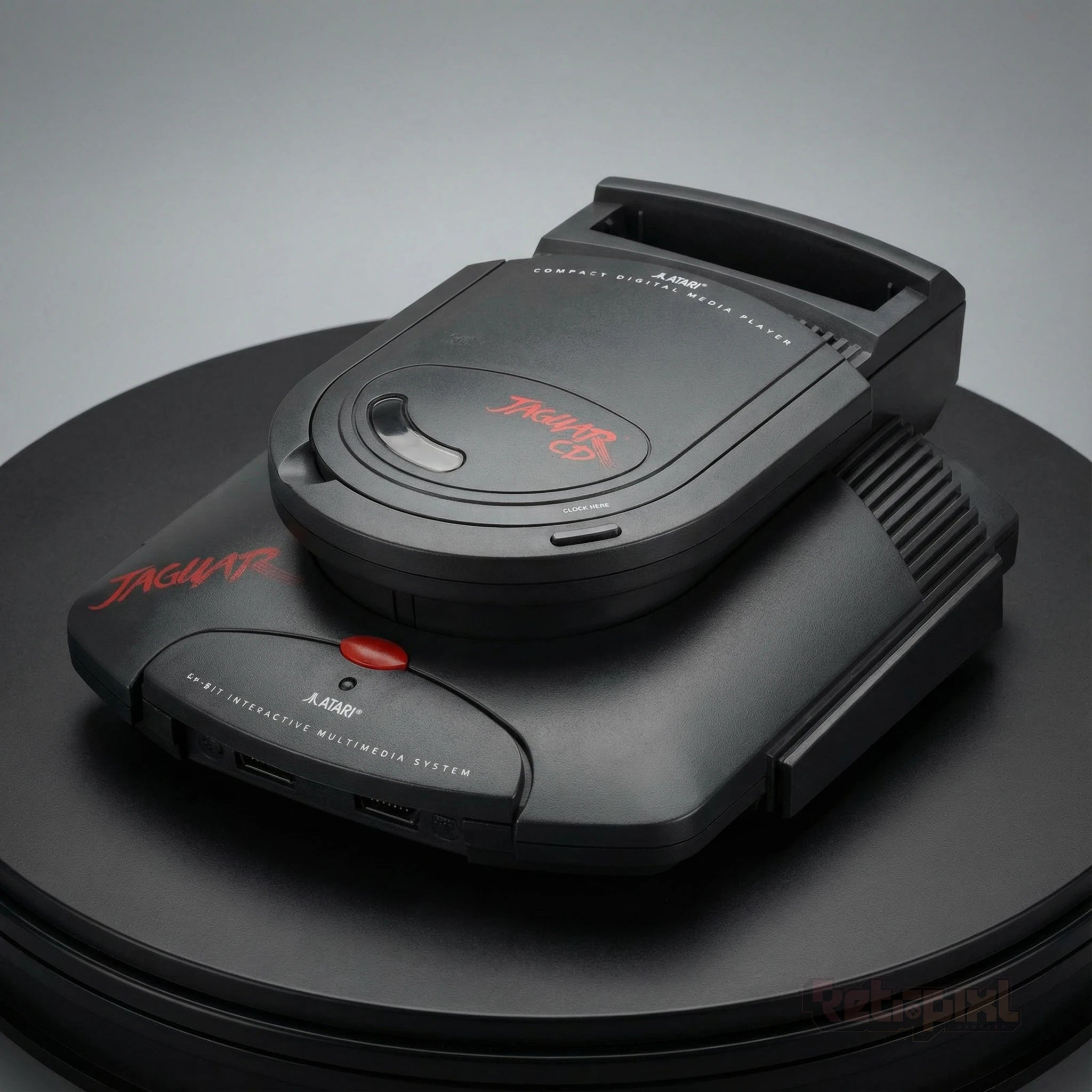 Atari Jaguar CD mounted on Atari Jaguar console on RetroPixl