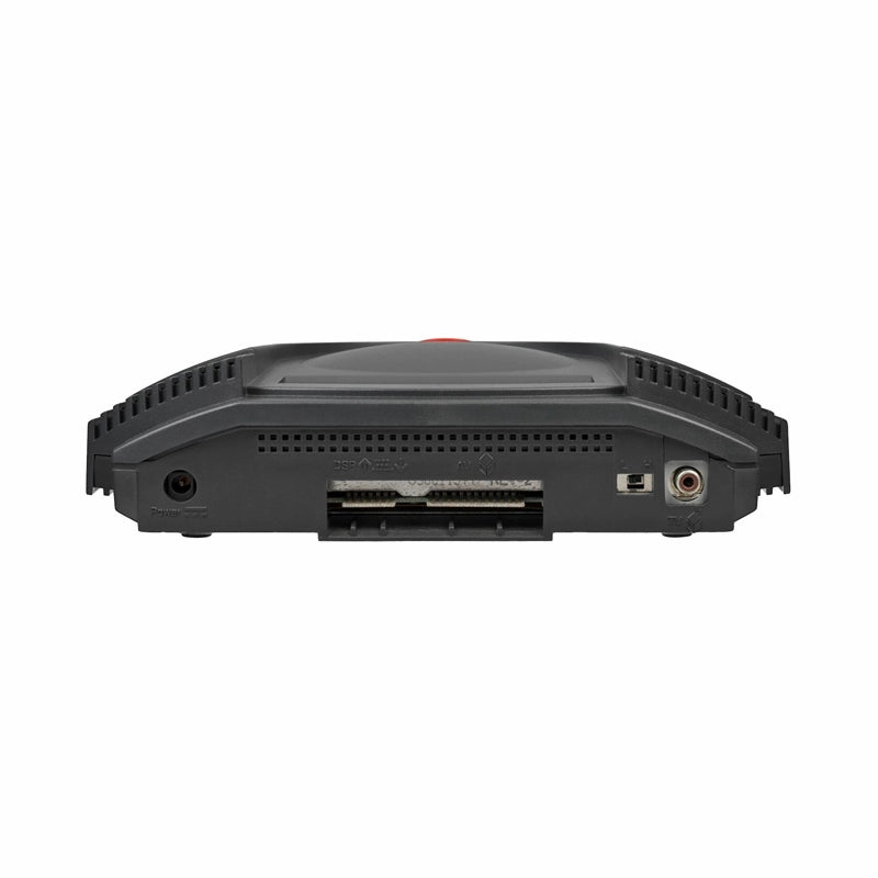 View of the Atari Jaguar console from the back with its ports and connections for retro gaming players and collectors for RetroPixl