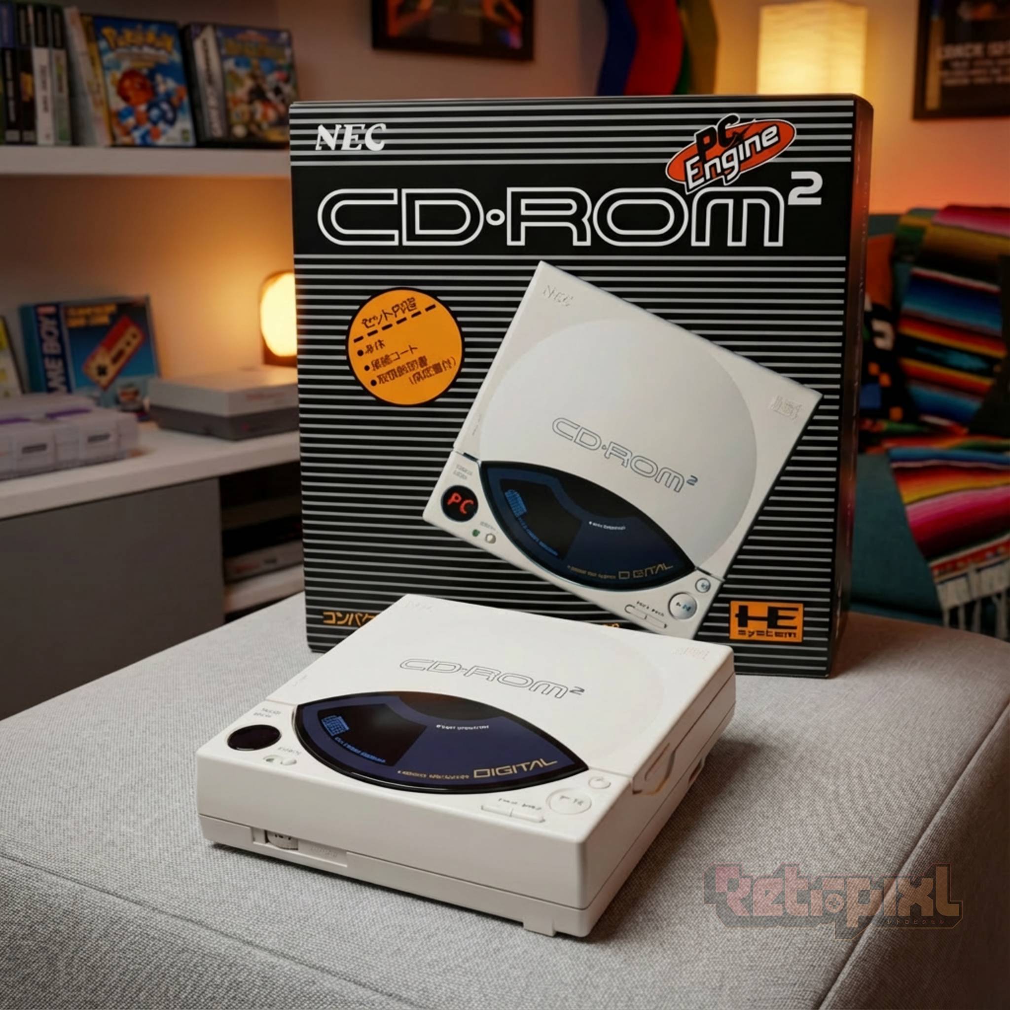 NEC PC Engine CD ROM² (CDR-30) accessory in collector's game room for retro gaming players and collectors on RetroPixl