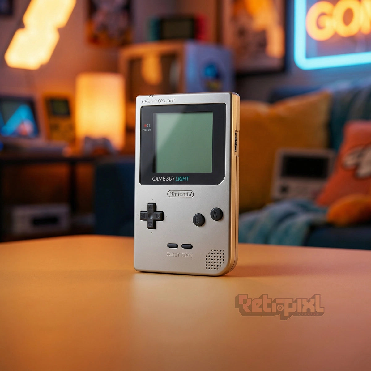 Nintendo Gameboy Light Silver handheld console in RetroPixl studio on RetroPixl.com for retro gaming players and retrogaming collectors