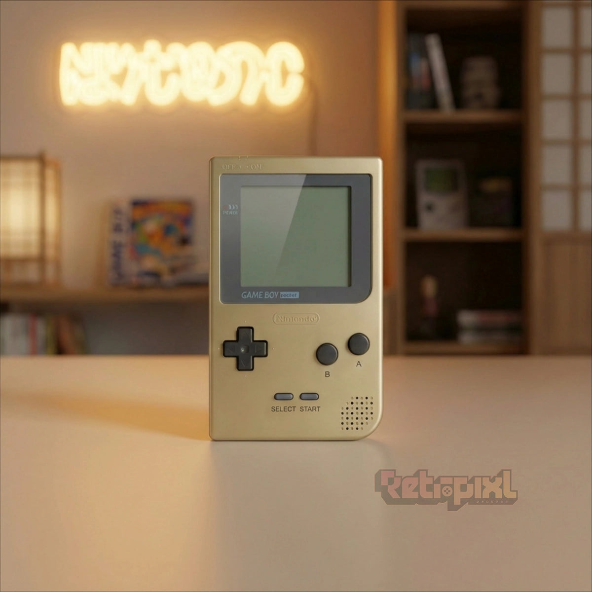Nintendo Gameboy Pocket Gold handheld console on RetroPixl.com for retro gaming players and retrogaming collectors