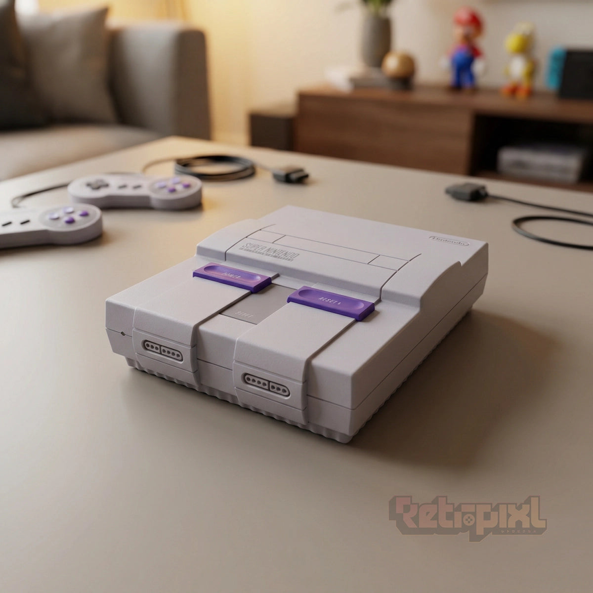 Nintendo Super Nintendo Mini US version console in RetroPixl studio box for retrogaming players and retro gaming collectors on Retropixl.com