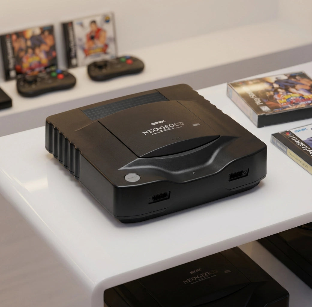 SNK Neo Geo CD Top loading in RetroPixl Studio on Retropixl.com for retrogaming players and retro gaming collectors