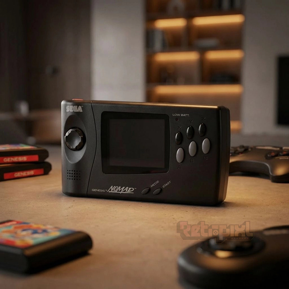 Sega Nomad console in RetroPixl studio for Retropixl.com and retrogaming players and retro gaming collectors