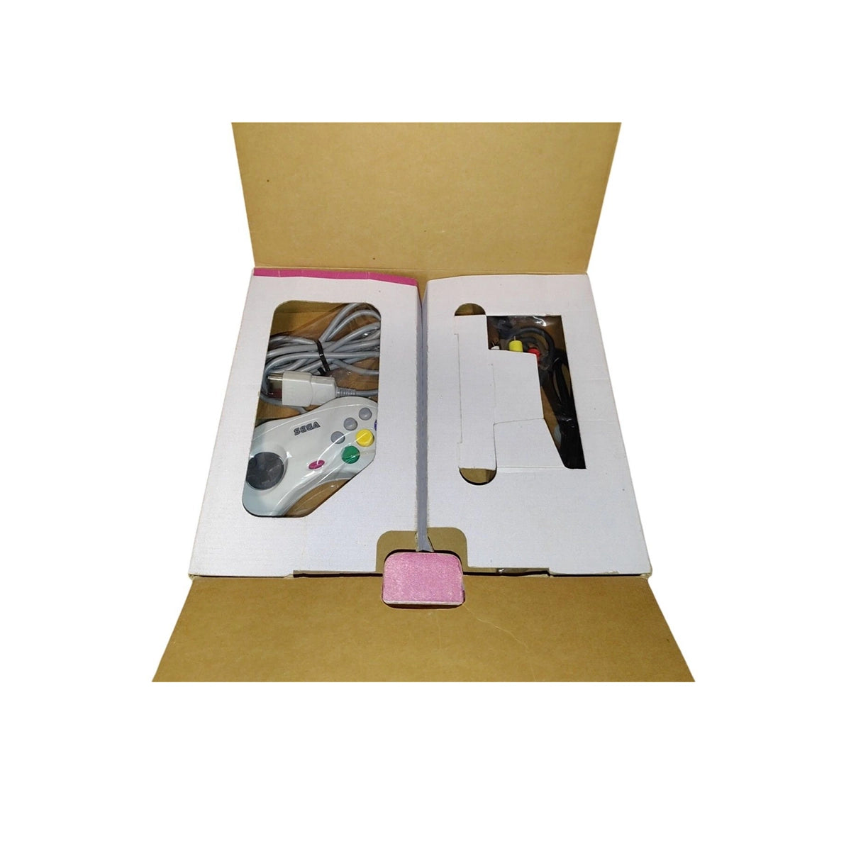 White Sega Saturn HST-0014controller and cords in box on Retropixl.com for retrogaming players and retro gaming collectors