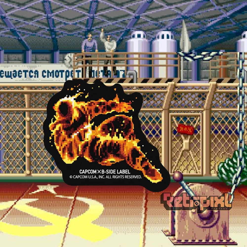 Street Fighter sticker of burned character on RetroPixl.com for retro gaming collectors, retrogaming players and anime collectibles and gadgets