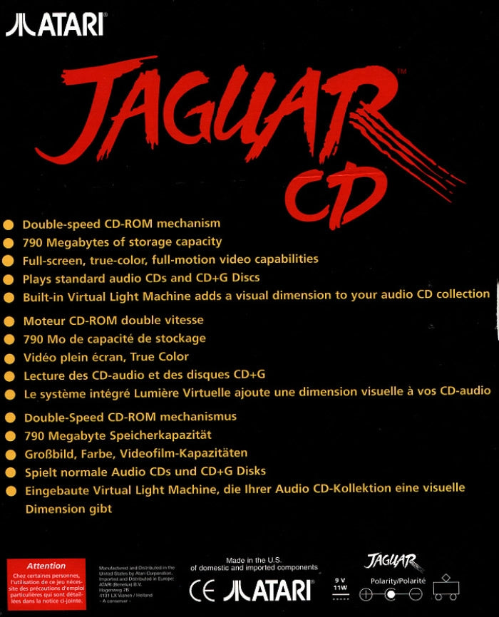 Atari Jaguar CD Print ad tech spec sheet in the US for retro gaming players and colelctors on RetroPixl
