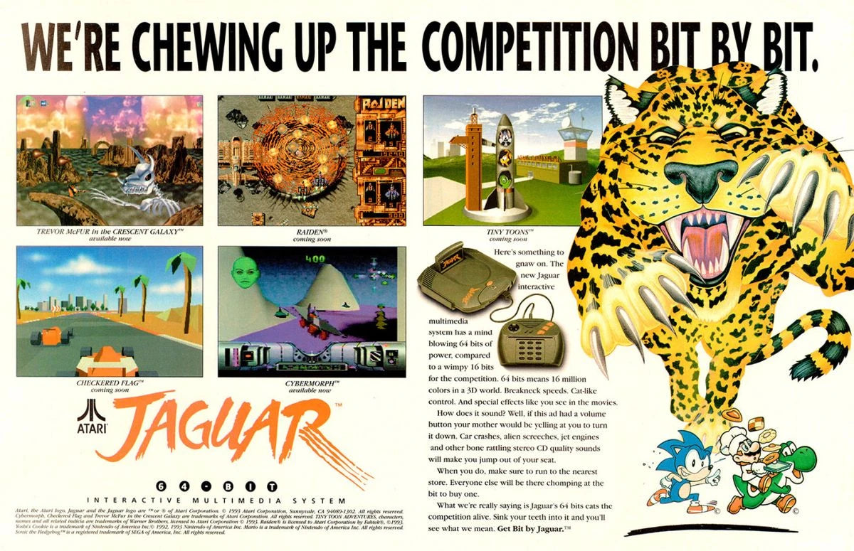 Atari Jaguar Print ad in magazine  for retro gaming players and collectors. Early presentation and design of the console before launch