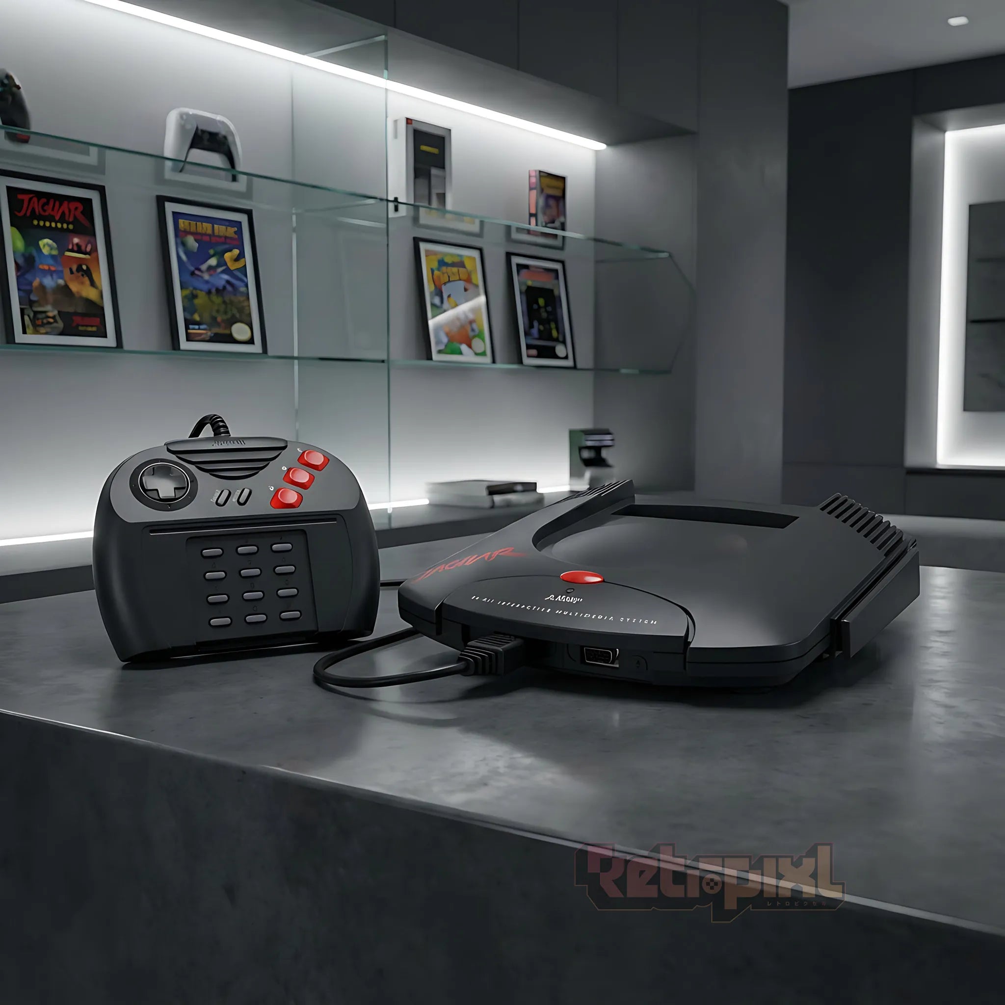 Atari Jaguar in a retro gaming collector's environment for retro gaming players and collectors on RetroPixl