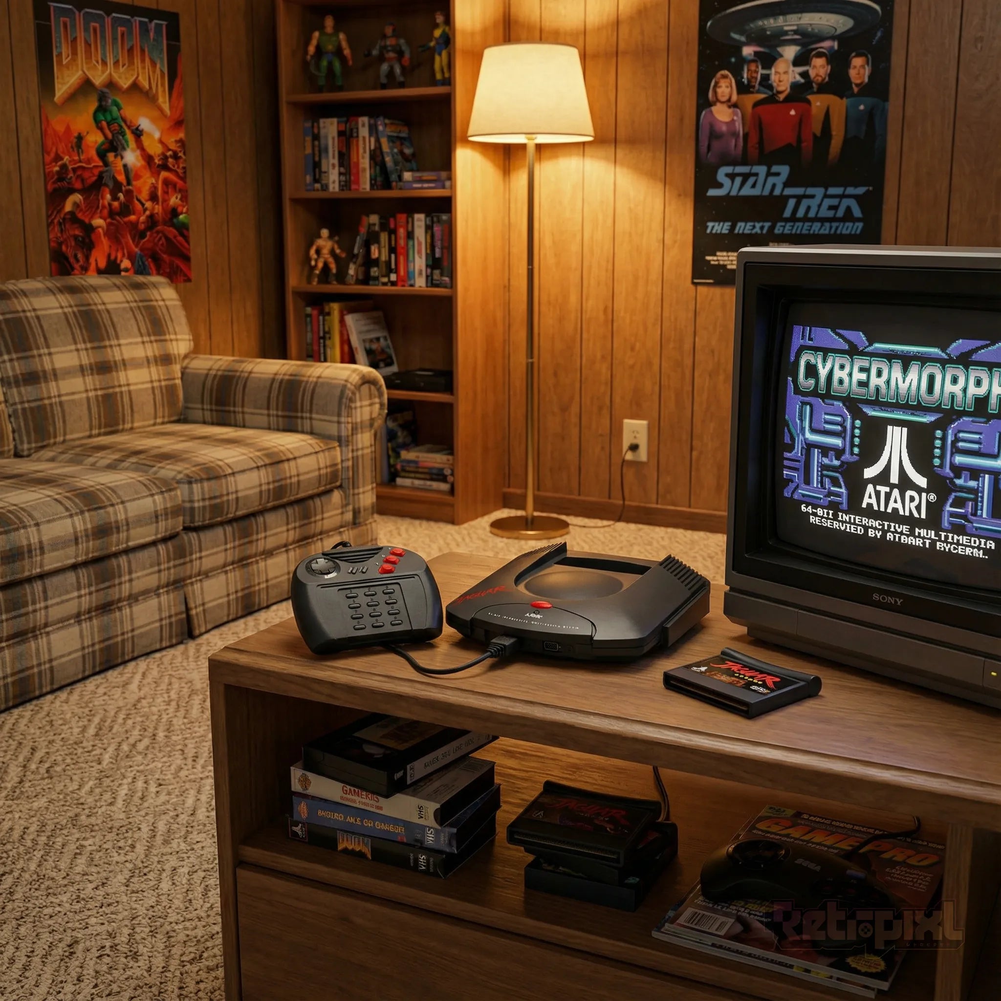 Atari jaguar  in a living room from the 90's for retro gaming players and collectors on RetroPixl