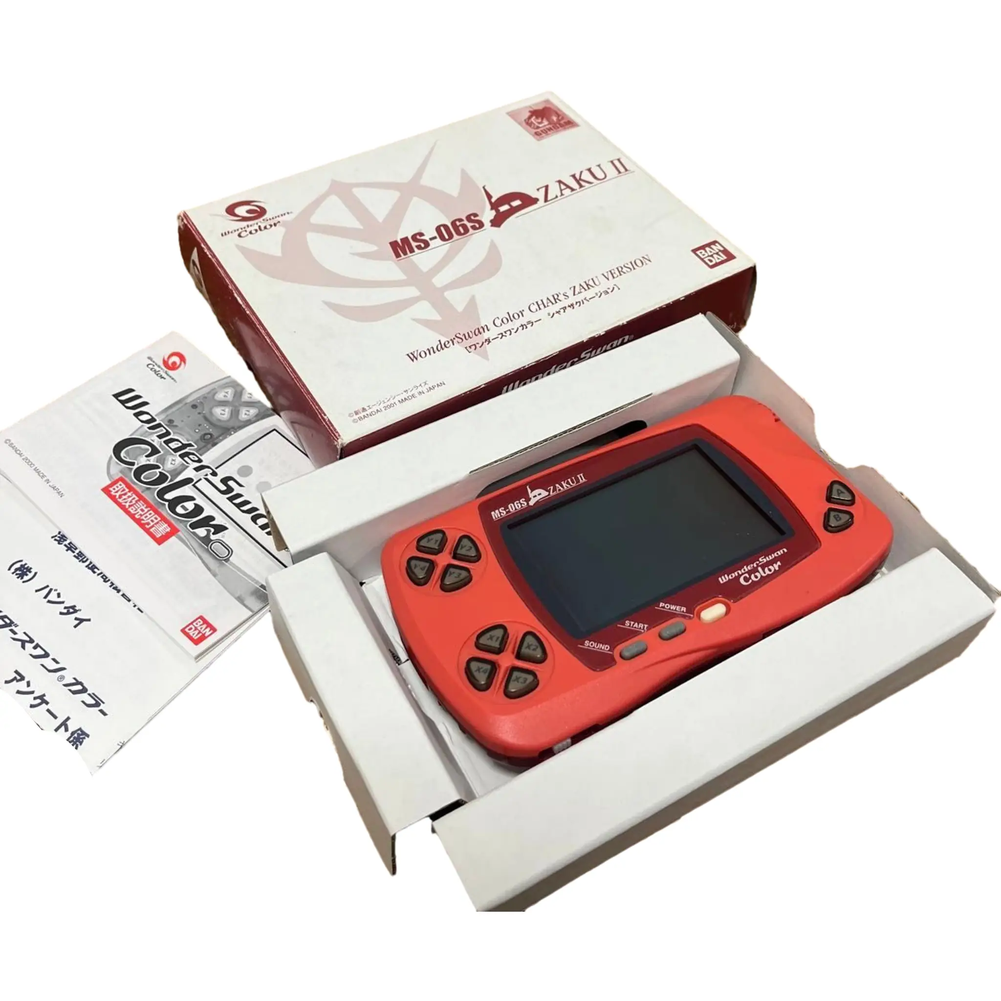 Bandai Wonderswan Color limited edition collector Gundam Gundam MS-065 Zaku II box contents for retro gaming players and collectors on RetroPixl