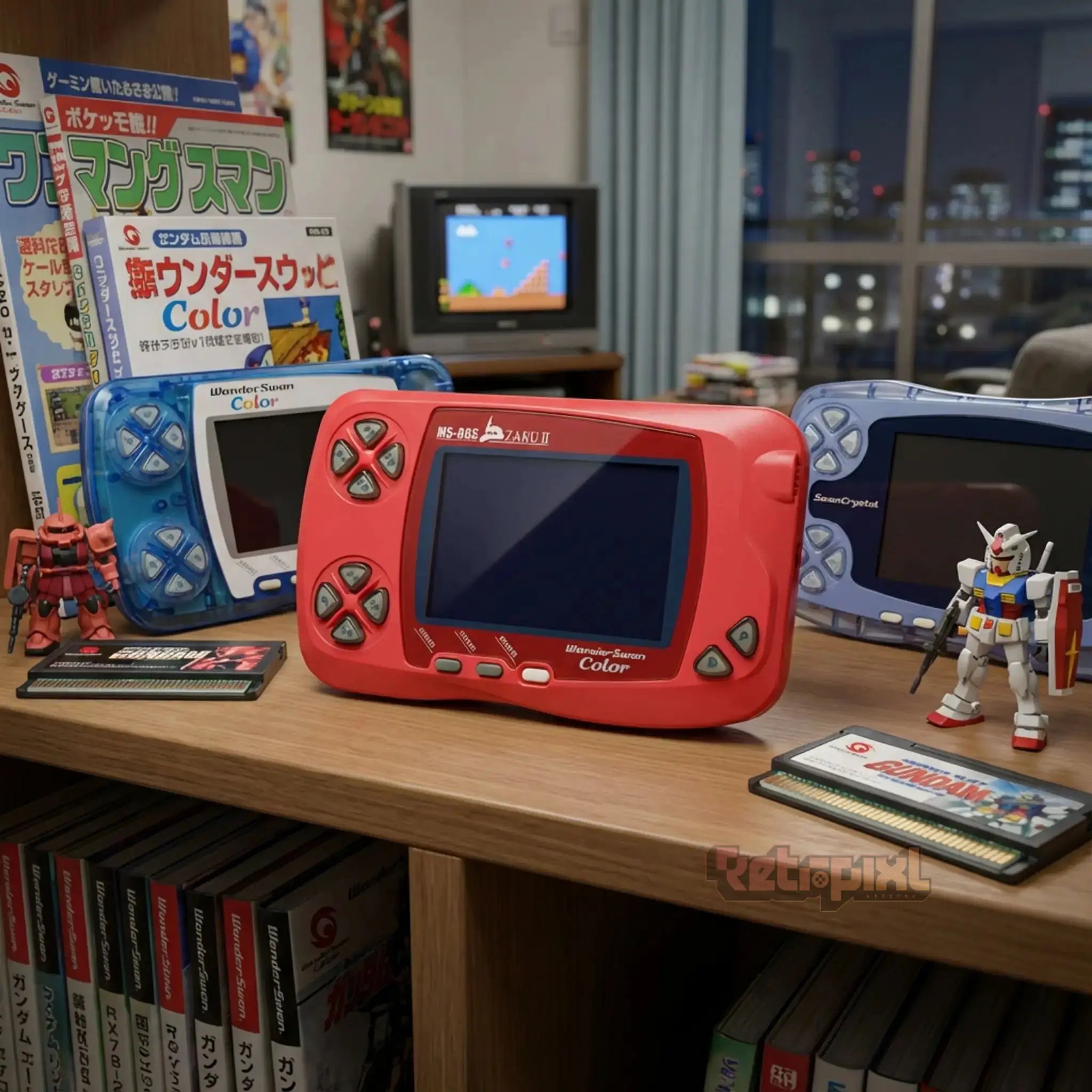 Bandai Wonderswan Color limited edition collector Gundam Zaku II in display for retro gaming players and collectors on RetroPixl