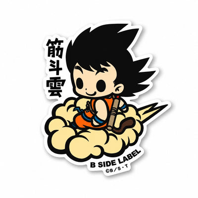 Dragon Ball character kid Goky on his cloud nimbus Shenron sticker on RetroPixl.com for retro gaming collectors, retrogaming players and anime collectibles and gadgets