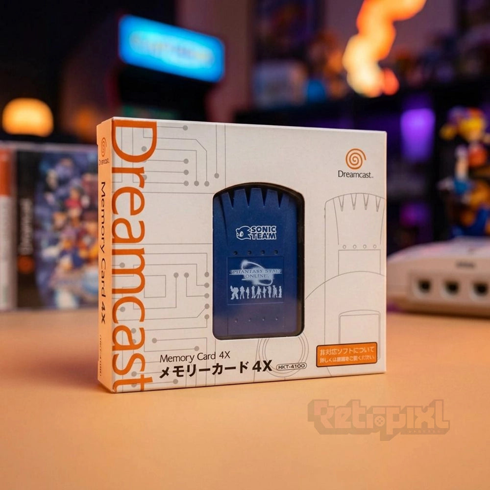 Sega Dreamcast VMU Visual Memory Unit 4X Memory Card Phantasy Star Online Limited Edition Accessory in RetroPixl studio for retro gaming collectors and retrogaming players