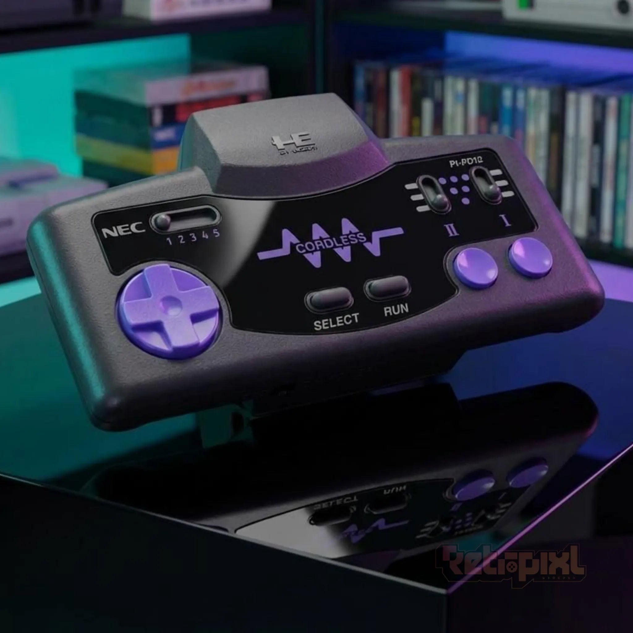 PC Engine Wireless Infrared Controller PI-PD12 in a collector's game room for retro gaming players and collectors on retroPixl