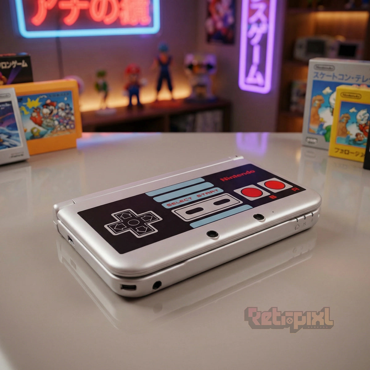Nintendo 3DS XL NES Edition console in RetroPixl studio on RetroPixl.com for retro gaming players and retrogaming collectors