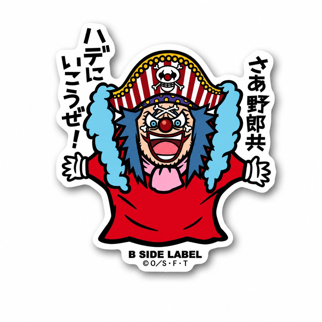 One piece character Buggy sticker on RetroPixl.com for retro gaming collectors, retrogaming players and anime collectibles and gadgets