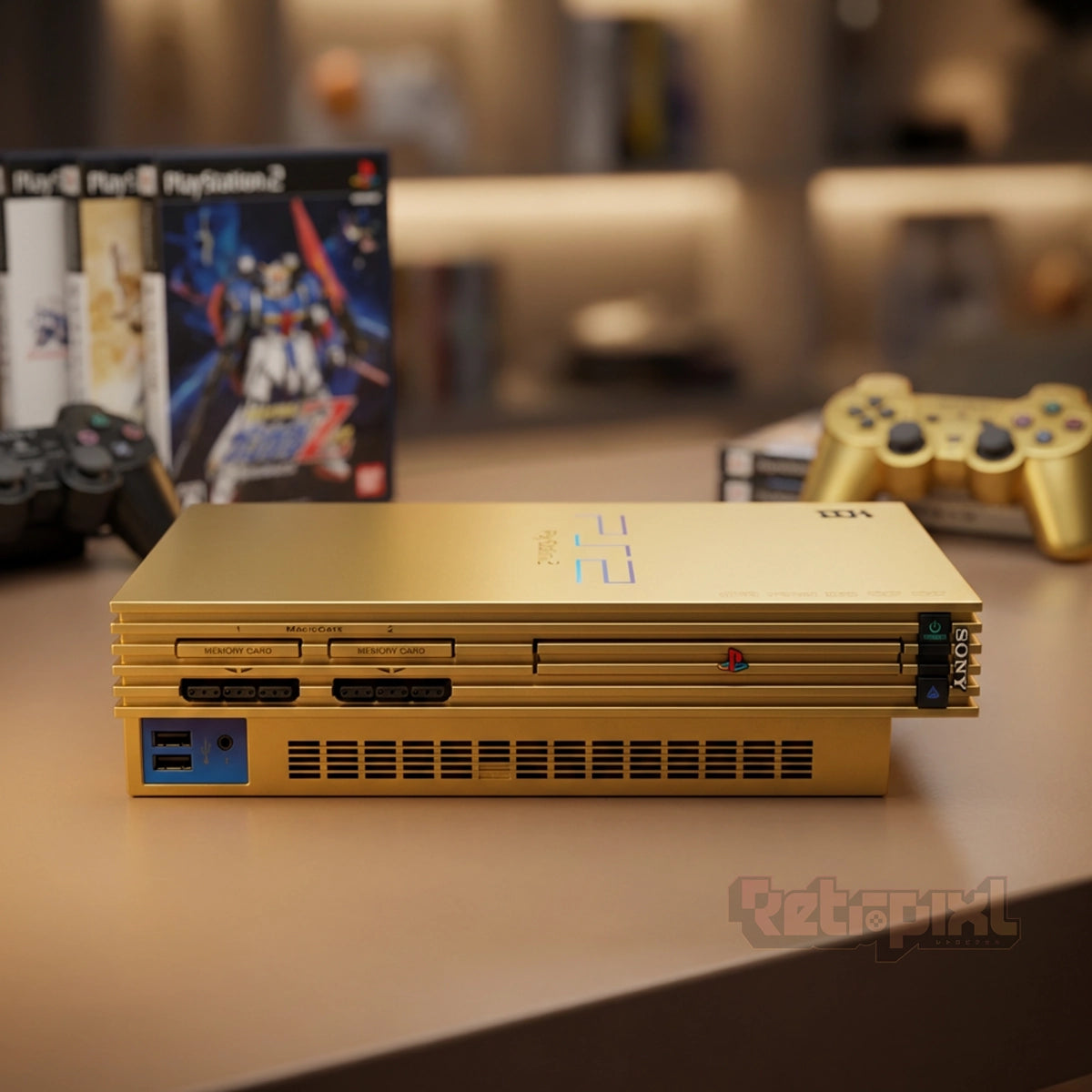 Sony Playstation 2 PS2 Gundam Zeta Gold in Retropixl studio for retrogaming players and retro gaming collectors