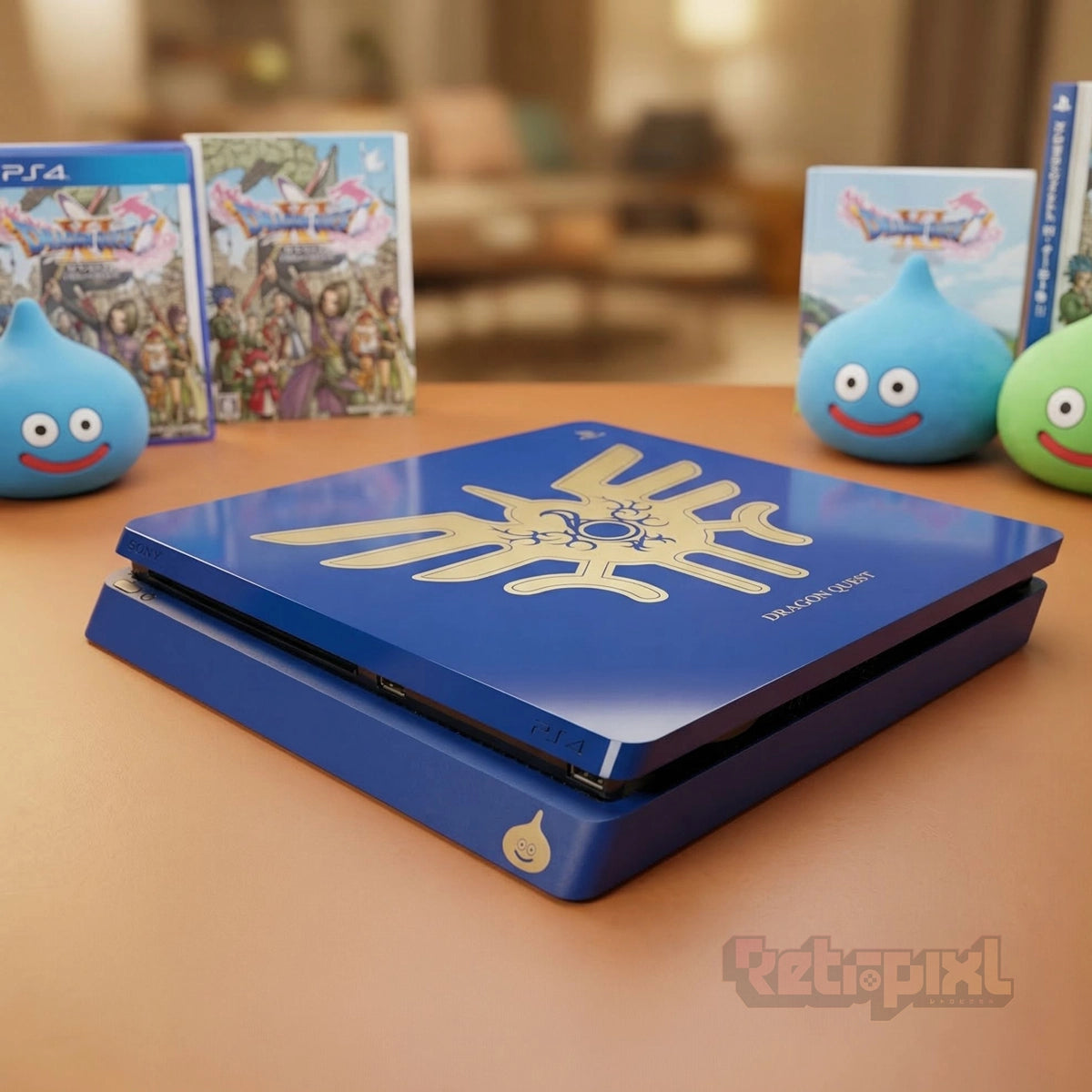 Sony Playstation 4 Slim Dragon Quest XI Loto console in RetroPixl studio for retrogaming players and retro gaming collectors on Retropixl.com